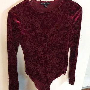 Haute Monde Velvet and Sheer sexy long sleeve bodysuit with snaps Woman’s Large